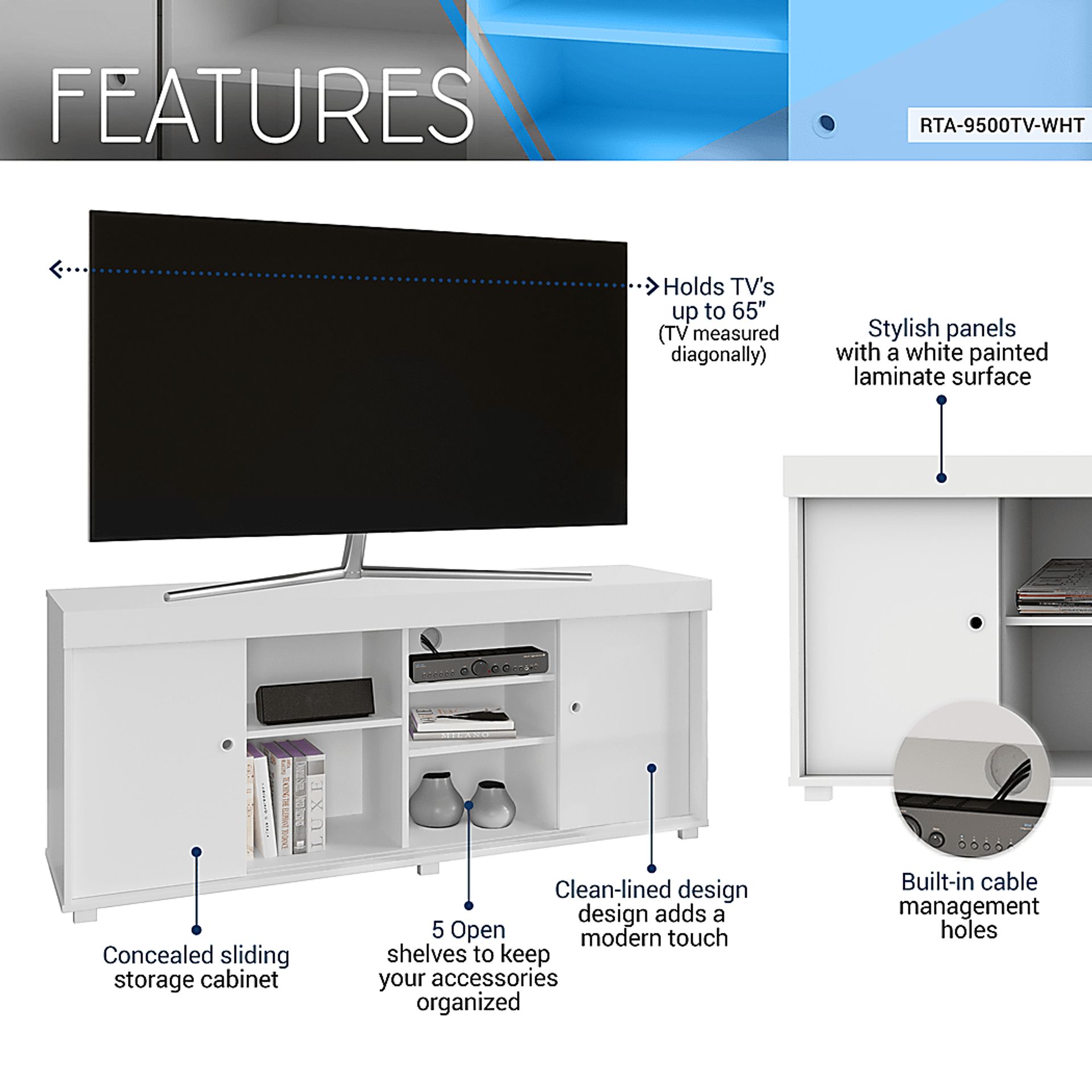 Chamto White 63in. Console - Image 3