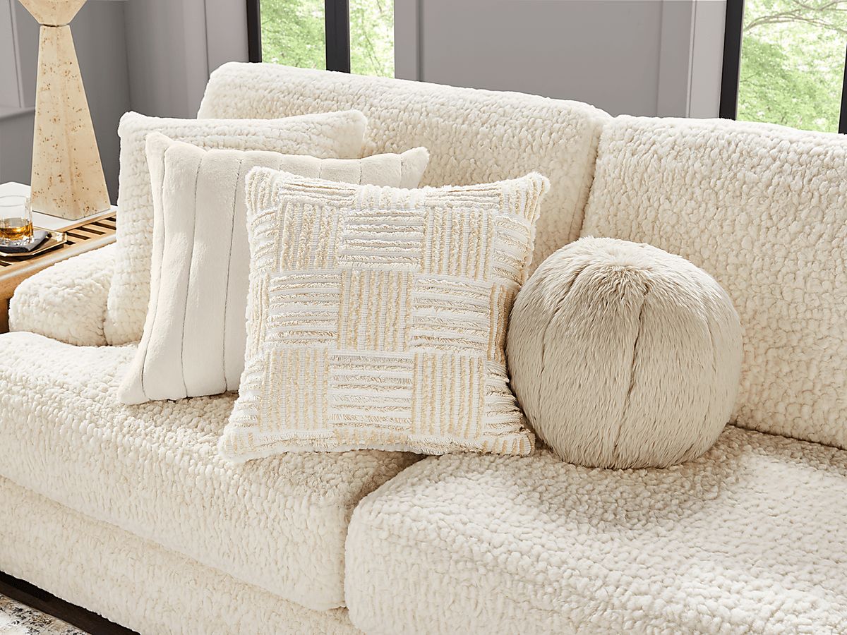 Chandler Ivory Beige Chenille Fabric 2 Pc Right Chaise Sectional ...