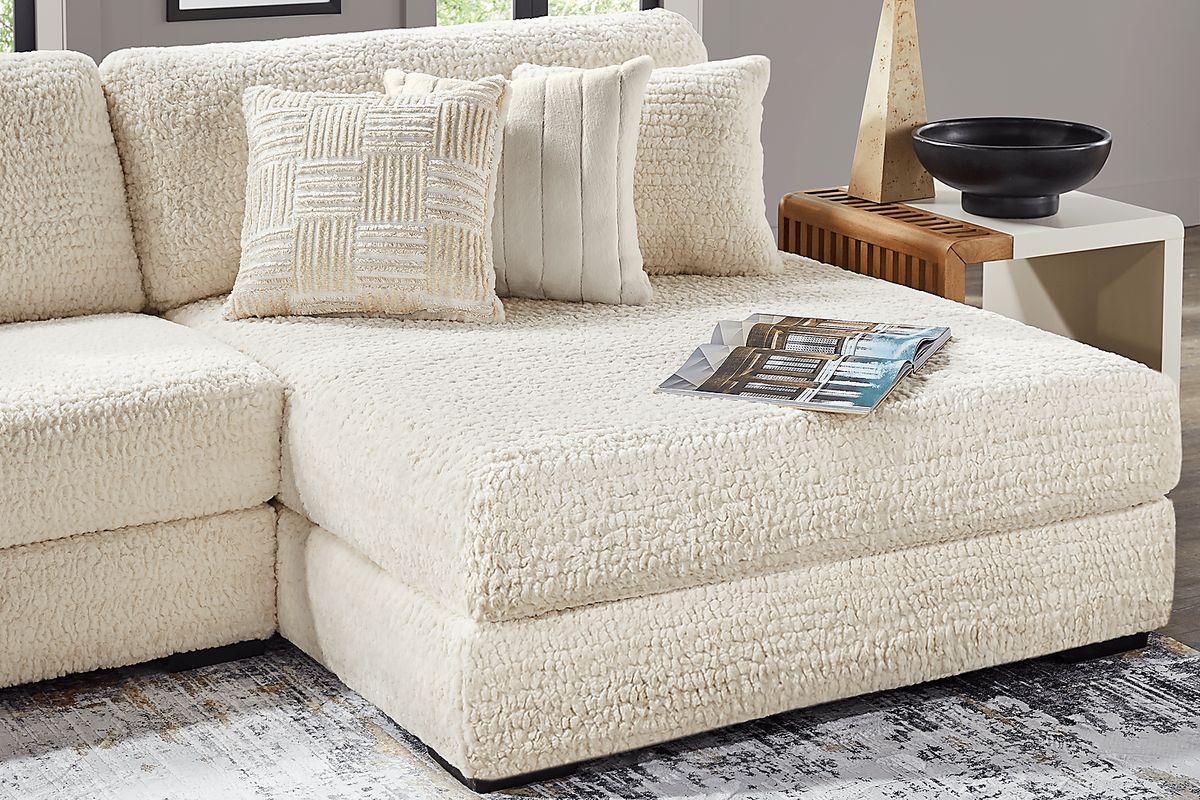 Chandler Ivory Beige Chenille Fabric 3 Pc Right Chaise Sectional