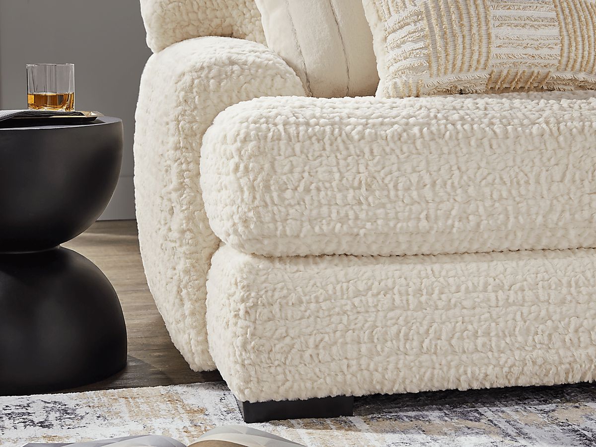 Chandler Ivory Beige Chenille Fabric 3 Pc Right Chaise Sectional