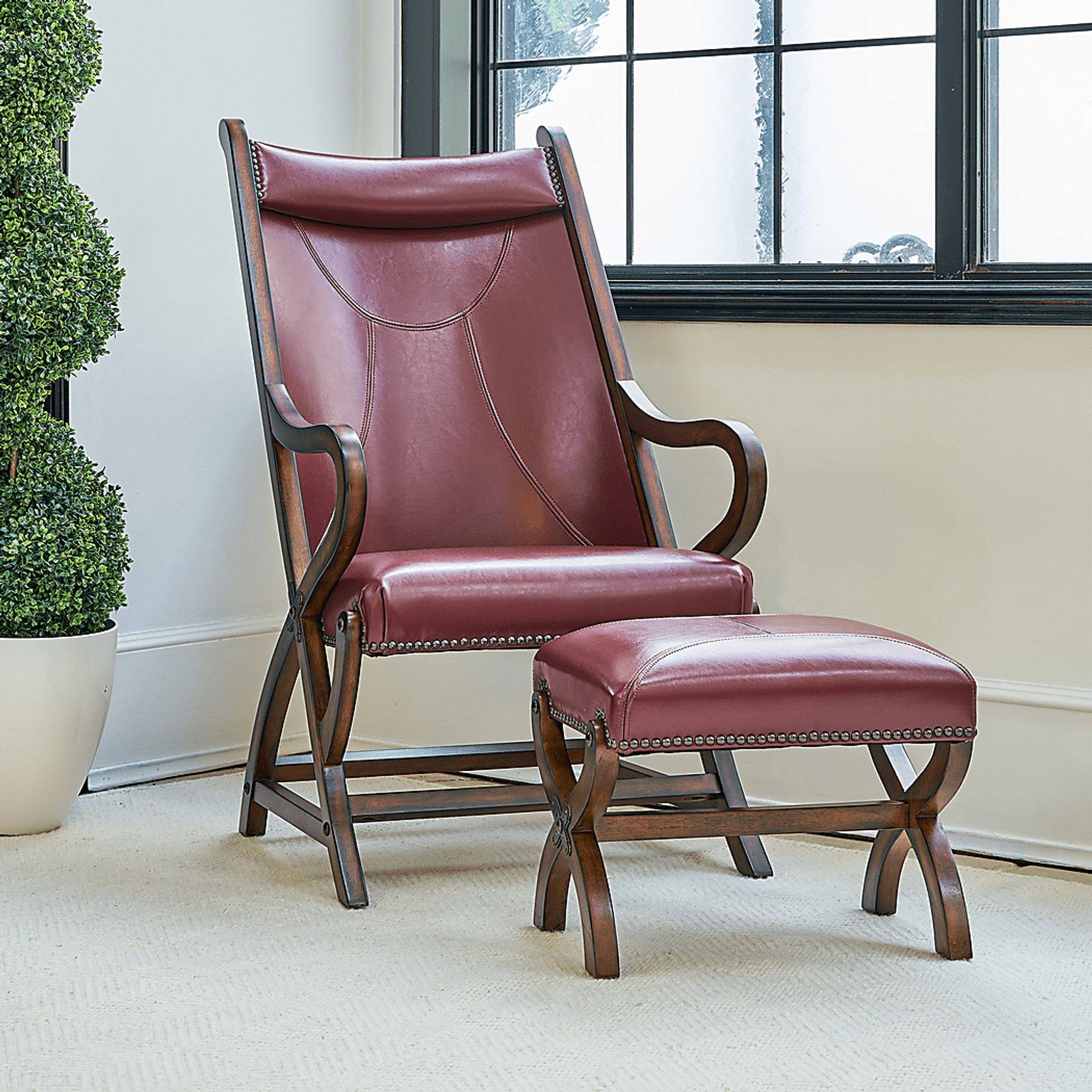Chanticleer Red Accent Chair & Ottoman - Image 2