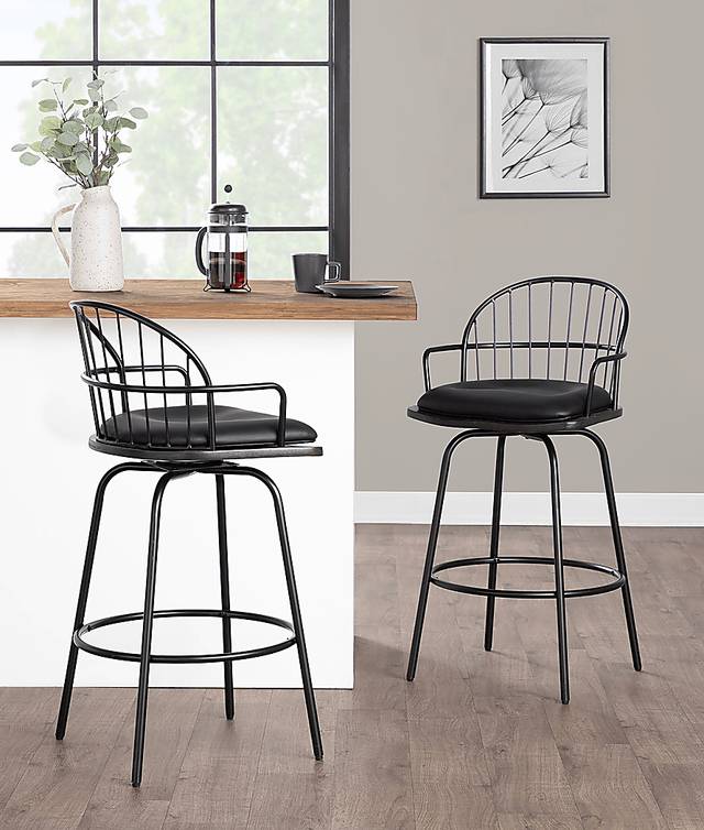 Charlias III Black Counter Height Stool, Set of 2 - Thumbnail - Image 2
