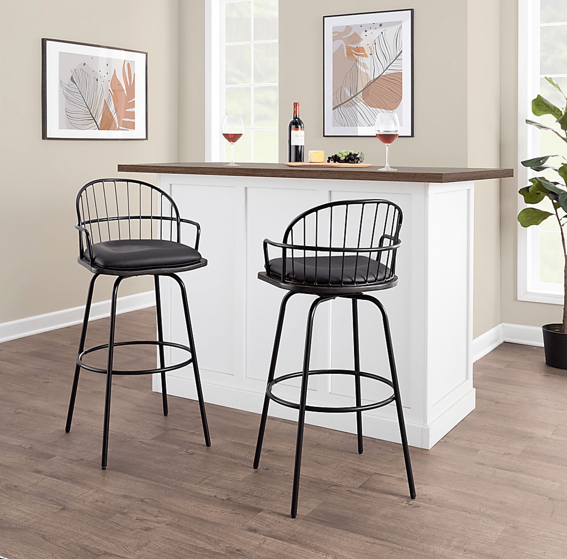 Charlias III Black Swivel Barstool, Set of 2 - Image 3