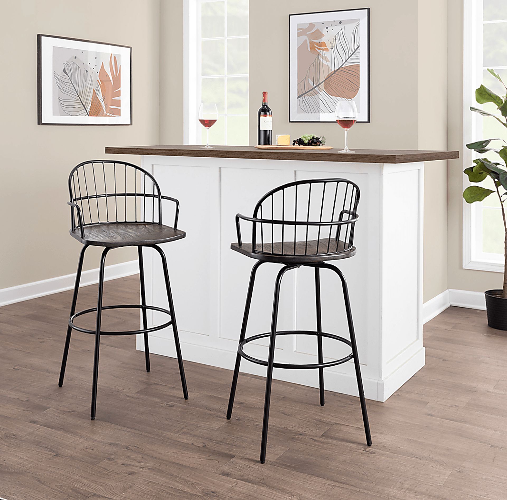 Charlias III Black Swivel Barstool, Set of 2 - Image 4