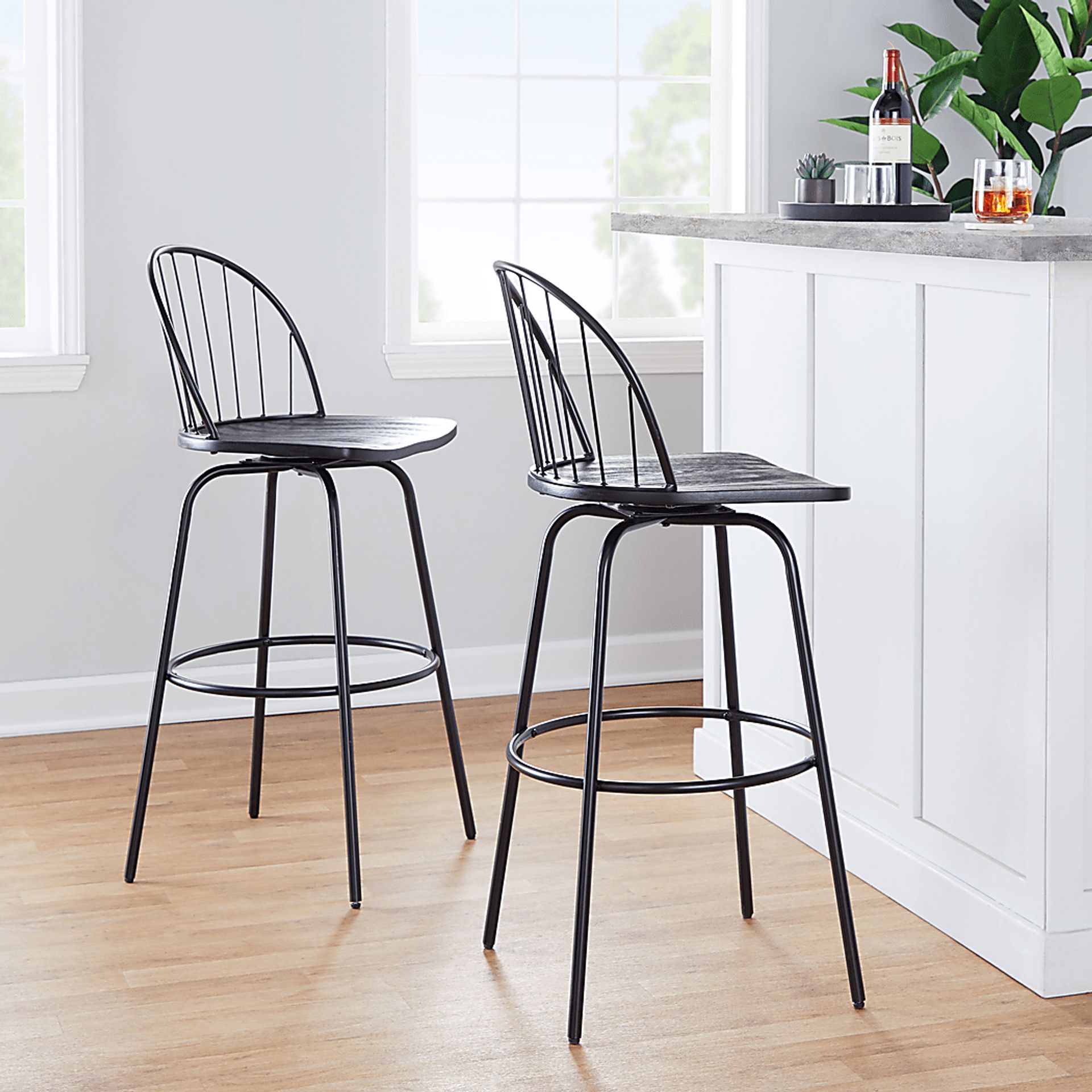 Charlias VI Black Swivel Barstool, Set of 2 - Image 4