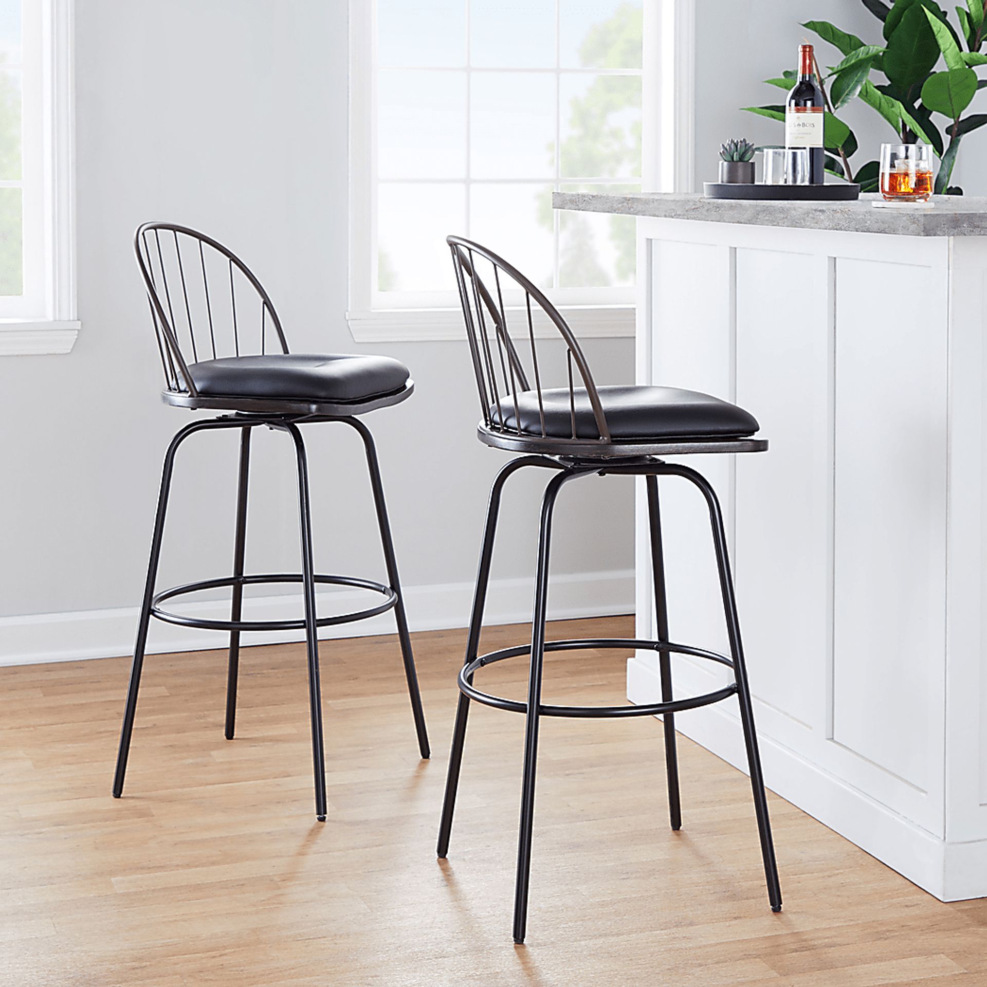 Charlias VII Black Swivel Barstool, Set of 2 - Image 5