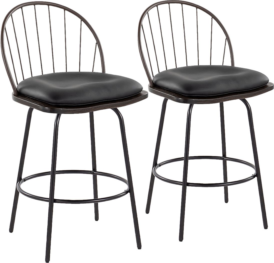 Charlias VII Black Swivel Counter Height Stool, Set of 2