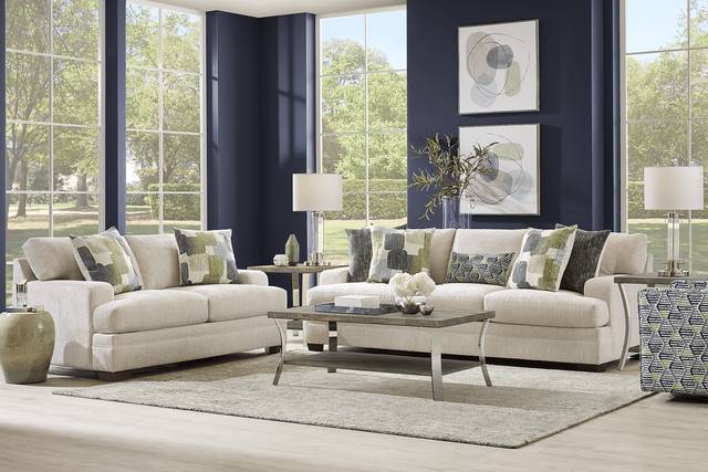Charlton Street Off-White 7 Pc Living Room with Gel Foam Sleeper Sofa - Thumbnail - Image 1