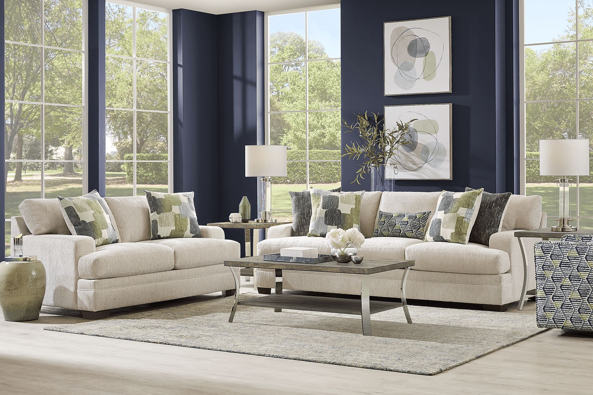 Charlton Street Off-White 7 Pc Living Room with Gel Foam Sleeper Sofa - Image 1