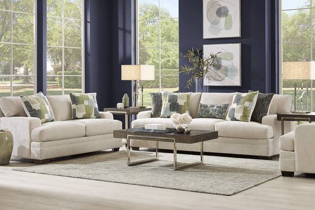 Charlton Street Off-White 7 Pc Living Room with Sleeper Sofa - Thumbnail - Image 1