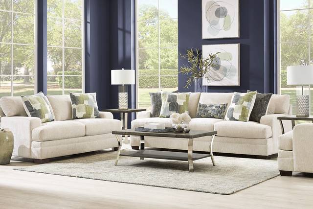 Charlton Street Off-White 7 Pc Living Room with Sleeper Sofa - Thumbnail - Image 1