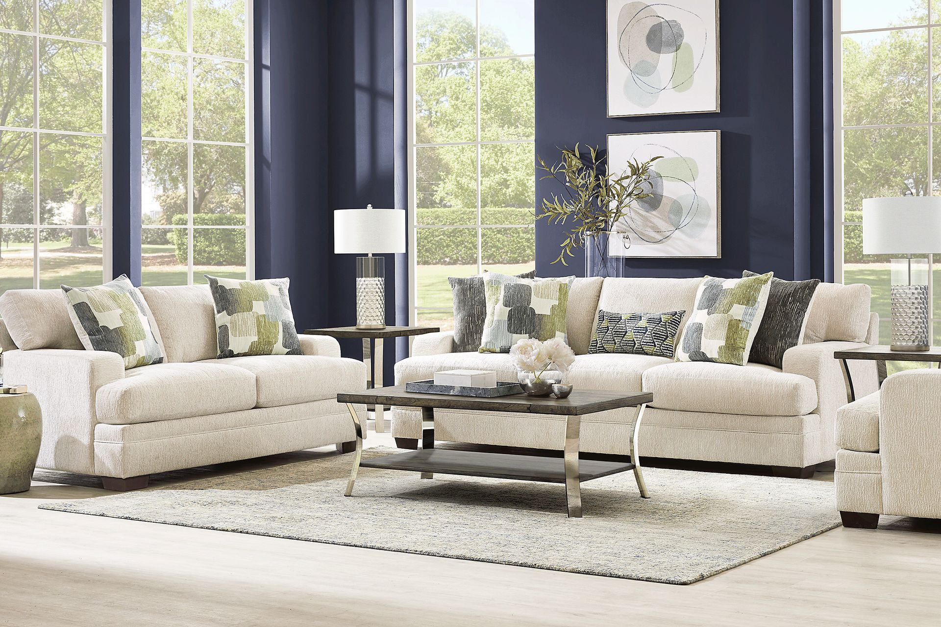 Charlton Street Off-White 7 Pc Living Room with Sleeper Sofa - Image 1