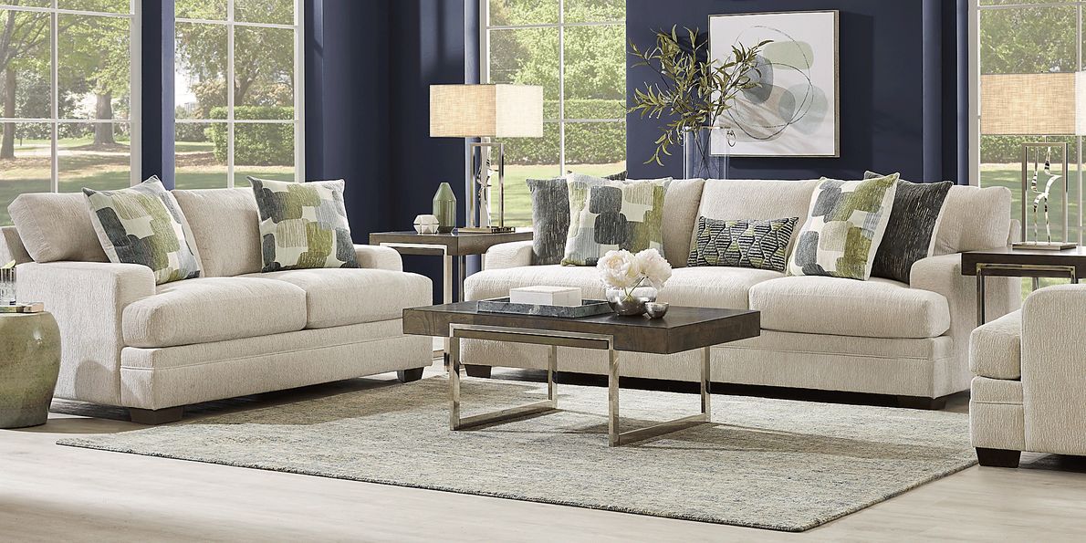 Charlton Street 7 Pc Off-White Beige,White Polyester Fabric Living Room ...