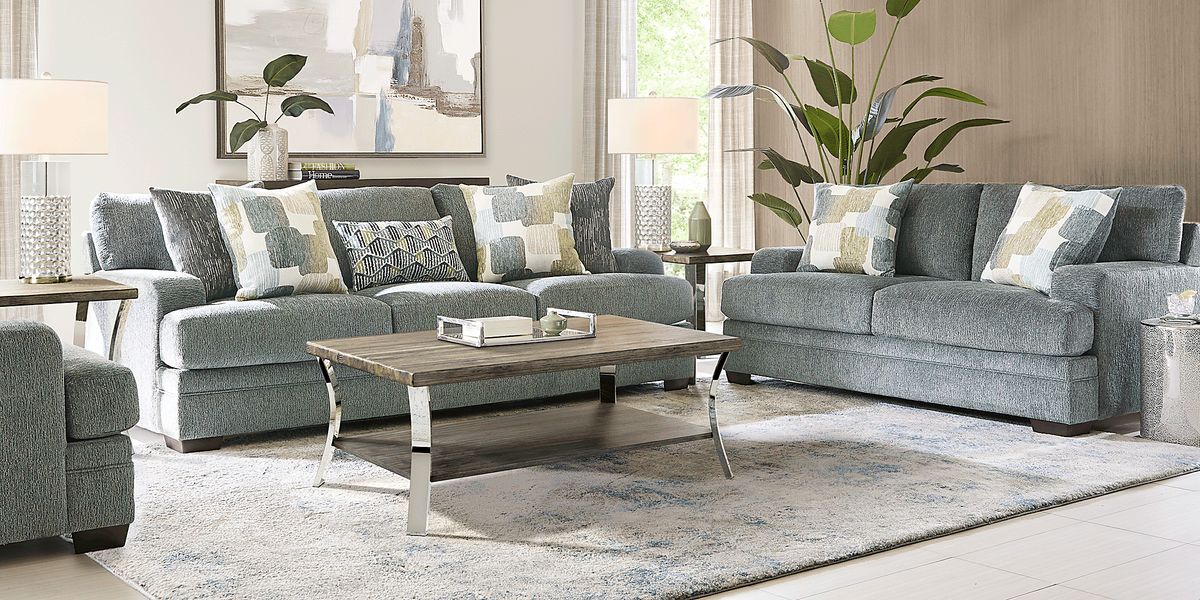 Charlton Street 7 Pc Slate Gray Woven Living Room Set - Rooms To Go