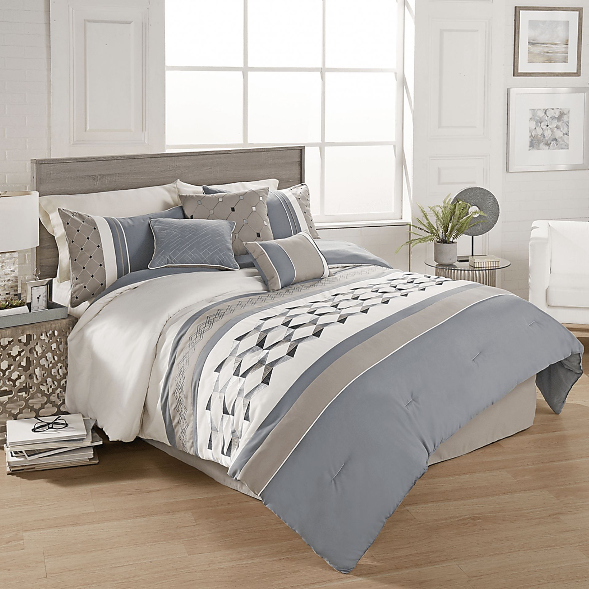 Charlyne Blue 7 Pc Queen Comforter Set - Image 1
