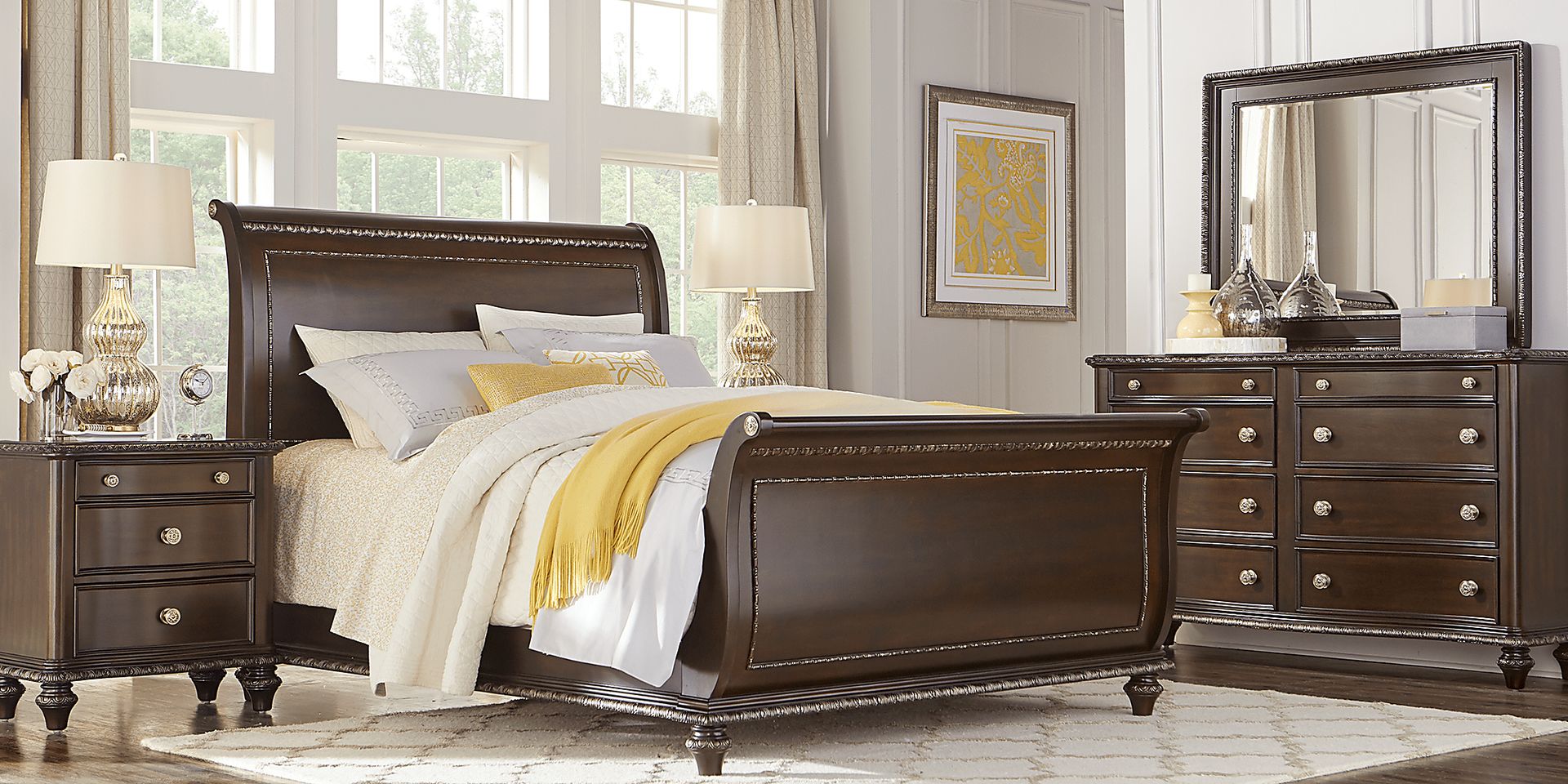 Charmaine Cherry 7 Pc Queen Sleigh Bedroom - Image 1
