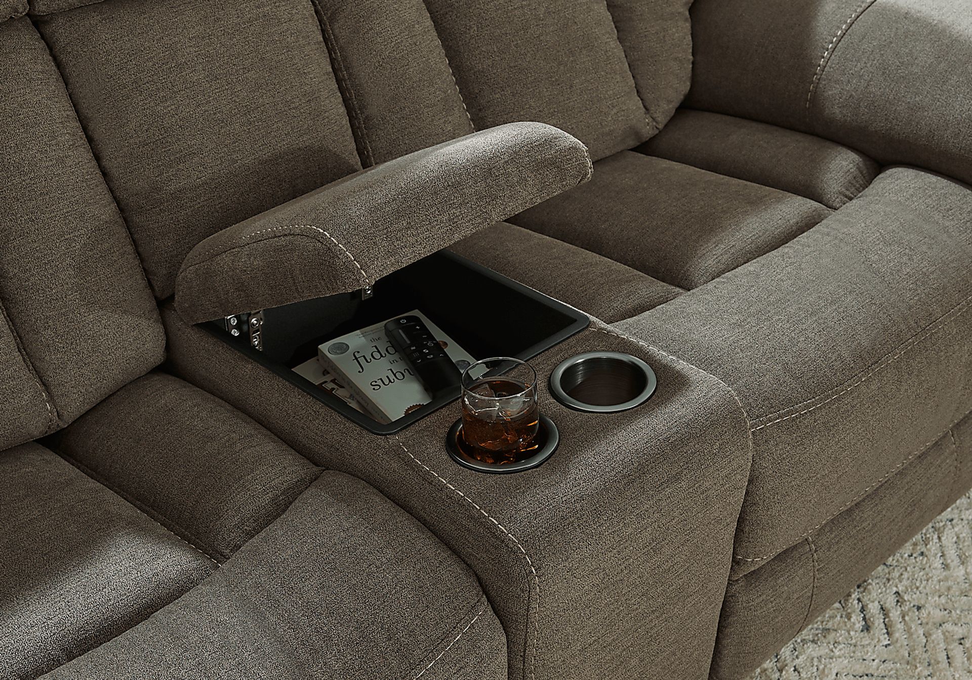 Chaston 3 Pc Brown Polyester Fabric Glider,NonPower Reclining Living