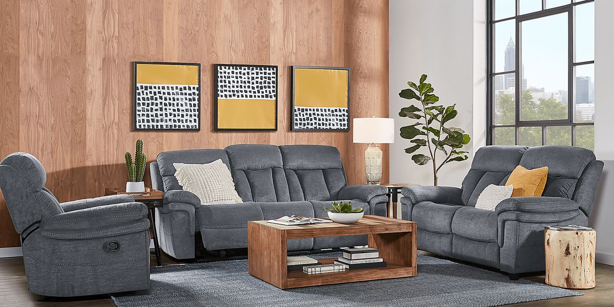 Chaston 5 Pc Gray Polyester Fabric Living Room Set With Reclining Sofa ...