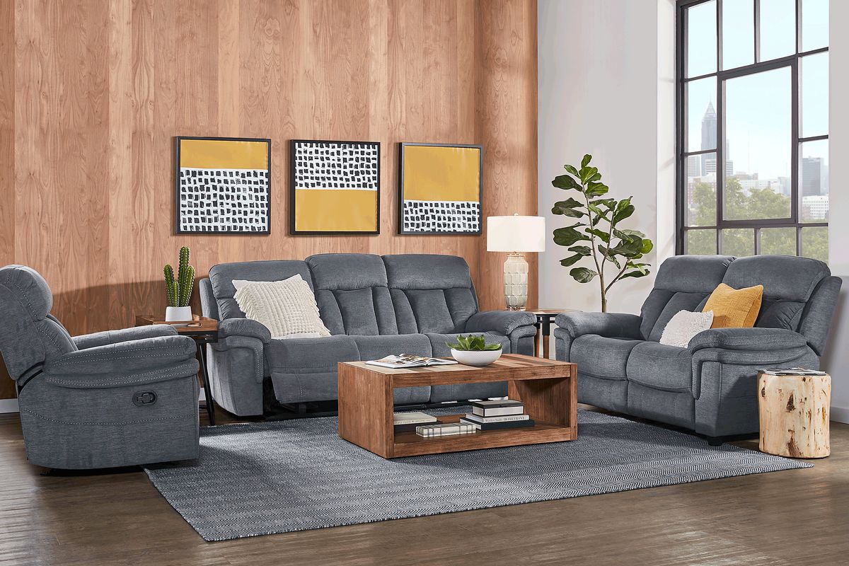Chaston 5 Pc Gray Polyester Fabric Manual Reclining Living Room Set ...