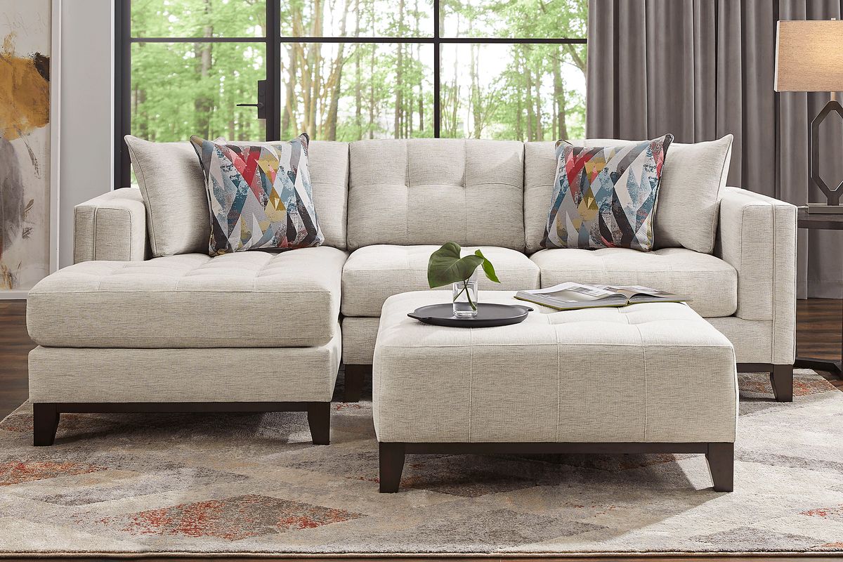 Cindy Crawford Chatham Oyster Beige Chenille Fabric 2 Pc
