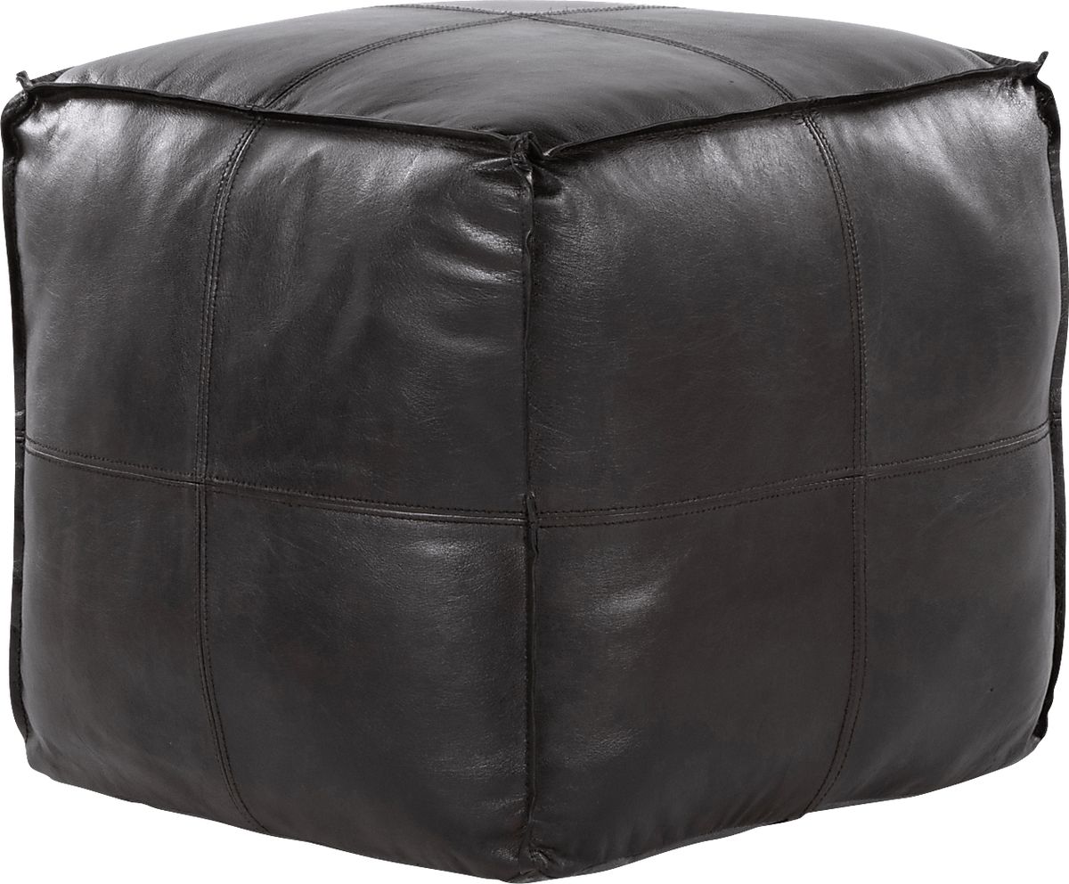 Cheerie II Black Black,Colors Leather Pouf | Rooms to Go