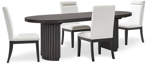 Cheetham Hill Espresso 90 in. 5 Pc Dining Room with White Chairs - Thumbnail - Image 1