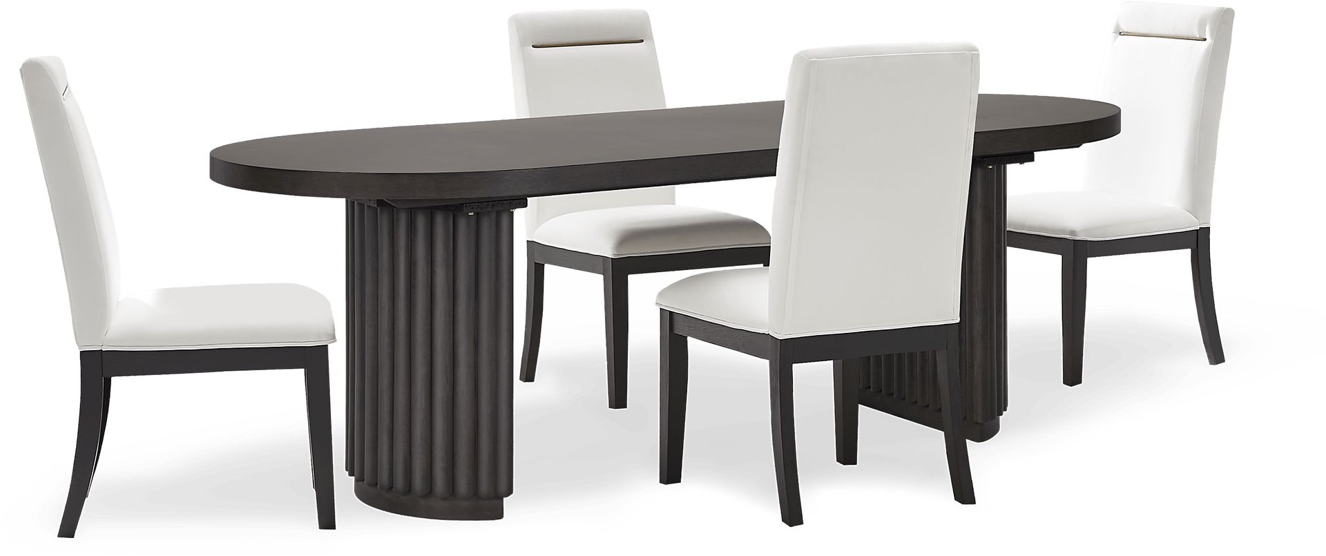 Cheetham Hill Espresso 90 in. 5 Pc Dining Room with White Chairs - Image 1