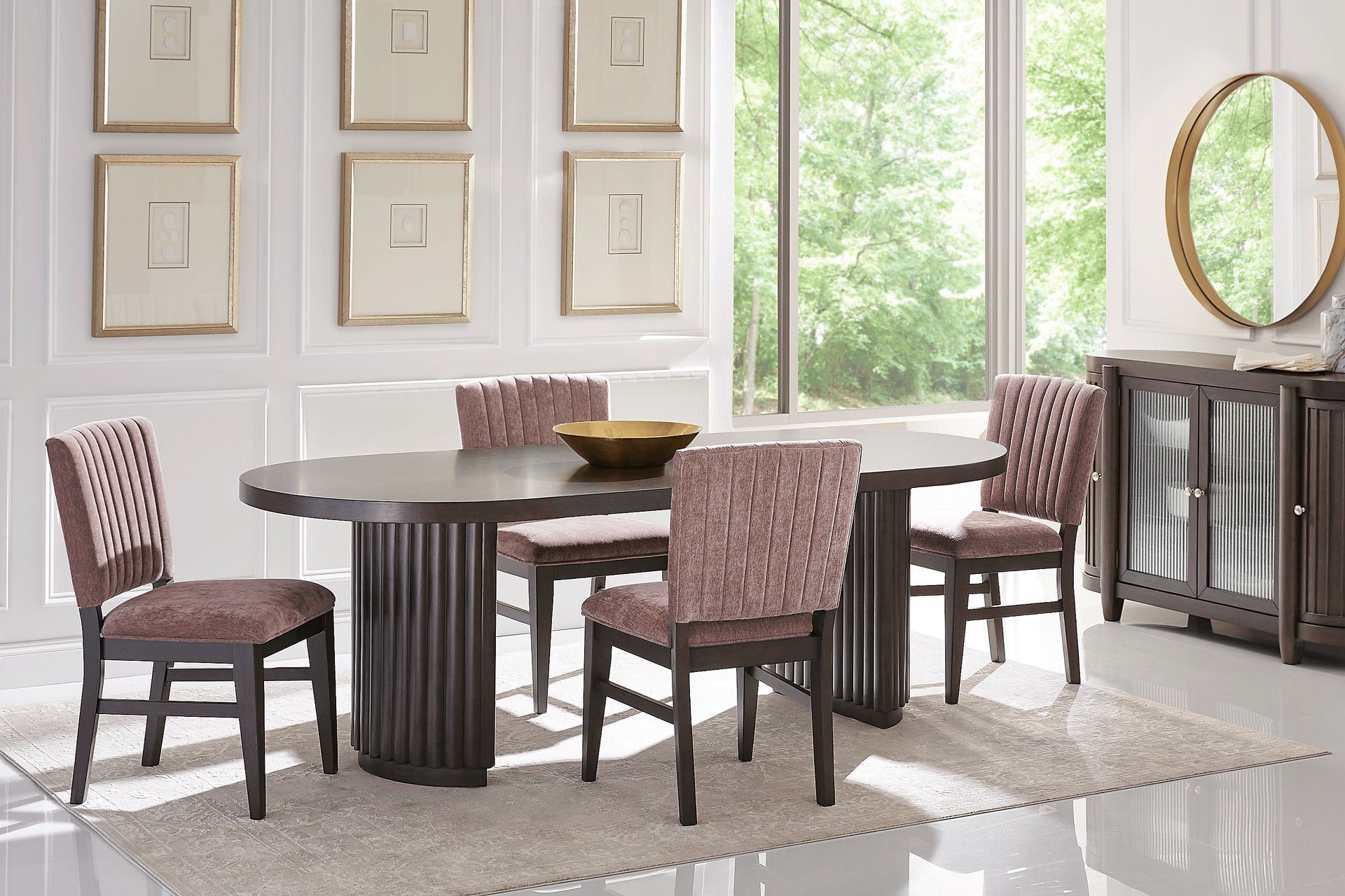 Cheetham Hill Espresso 90 in. 5 Pc Dining Room with Blush Chairs - Image 1