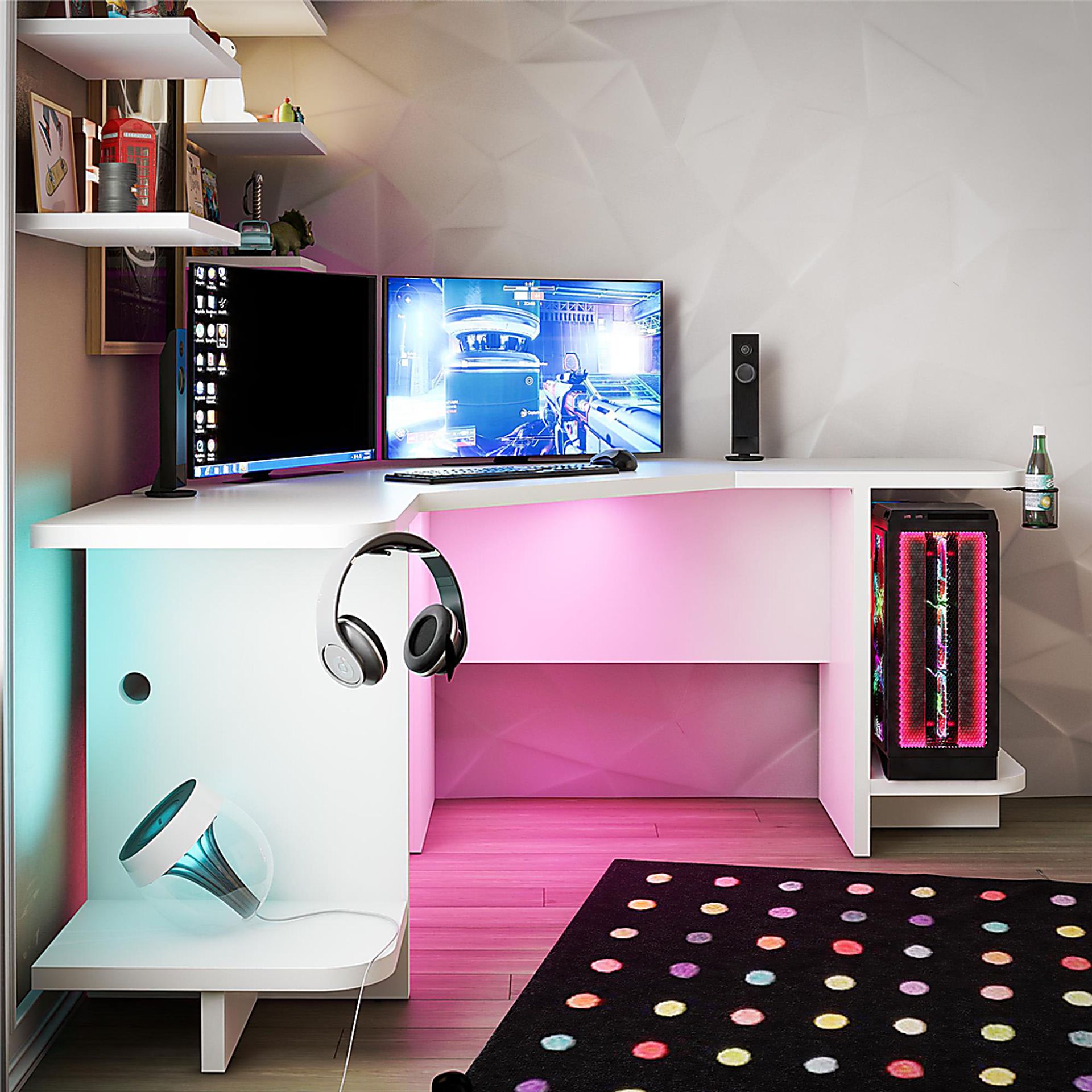 Chelswolde White Gaming Desk - Image 3