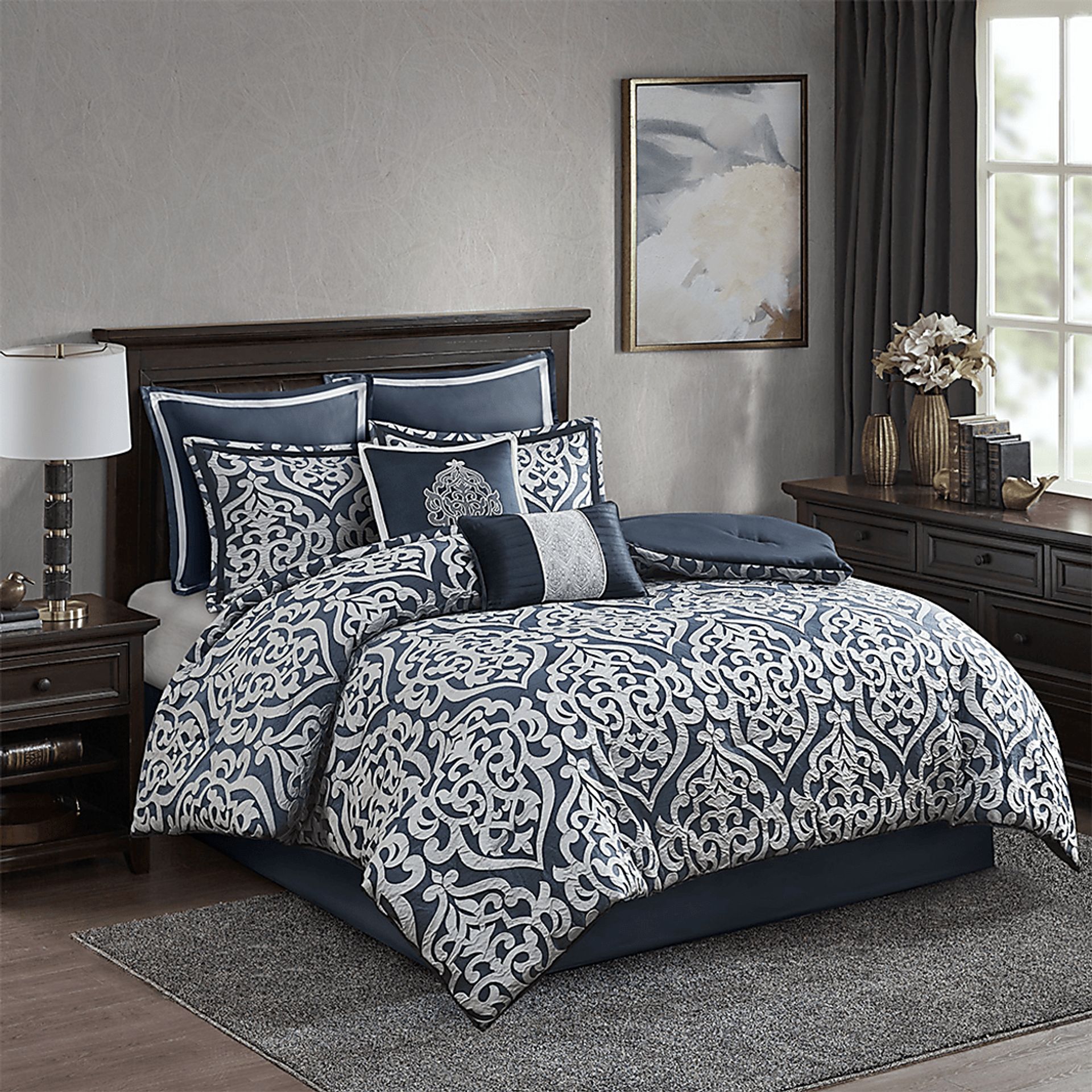 Cherbourg Blue 8 Pc California King Comforter Set - Image 2