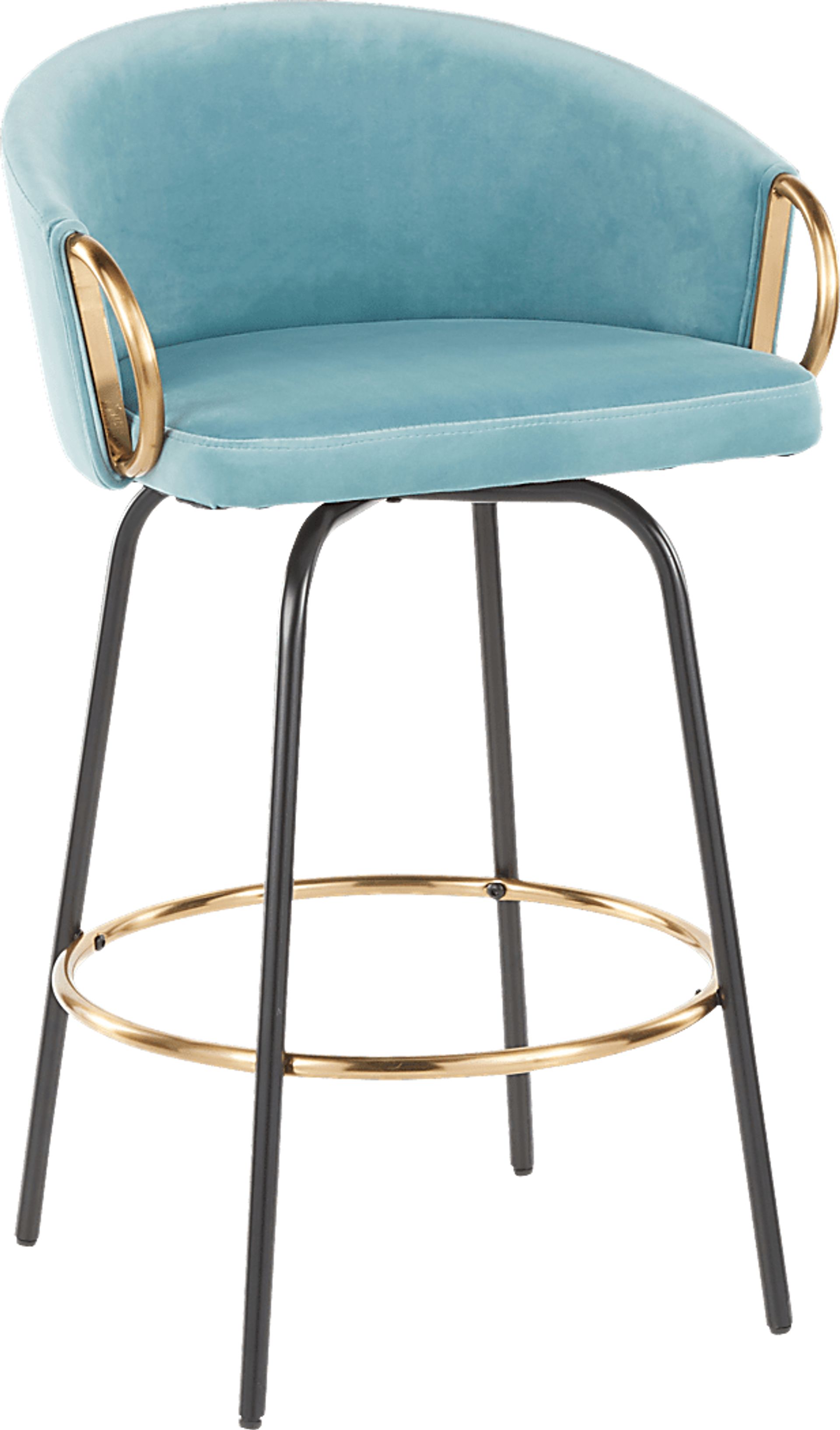 Cherlyn Blue Velvet Counter Height Stool, Set of 2 - Image 2