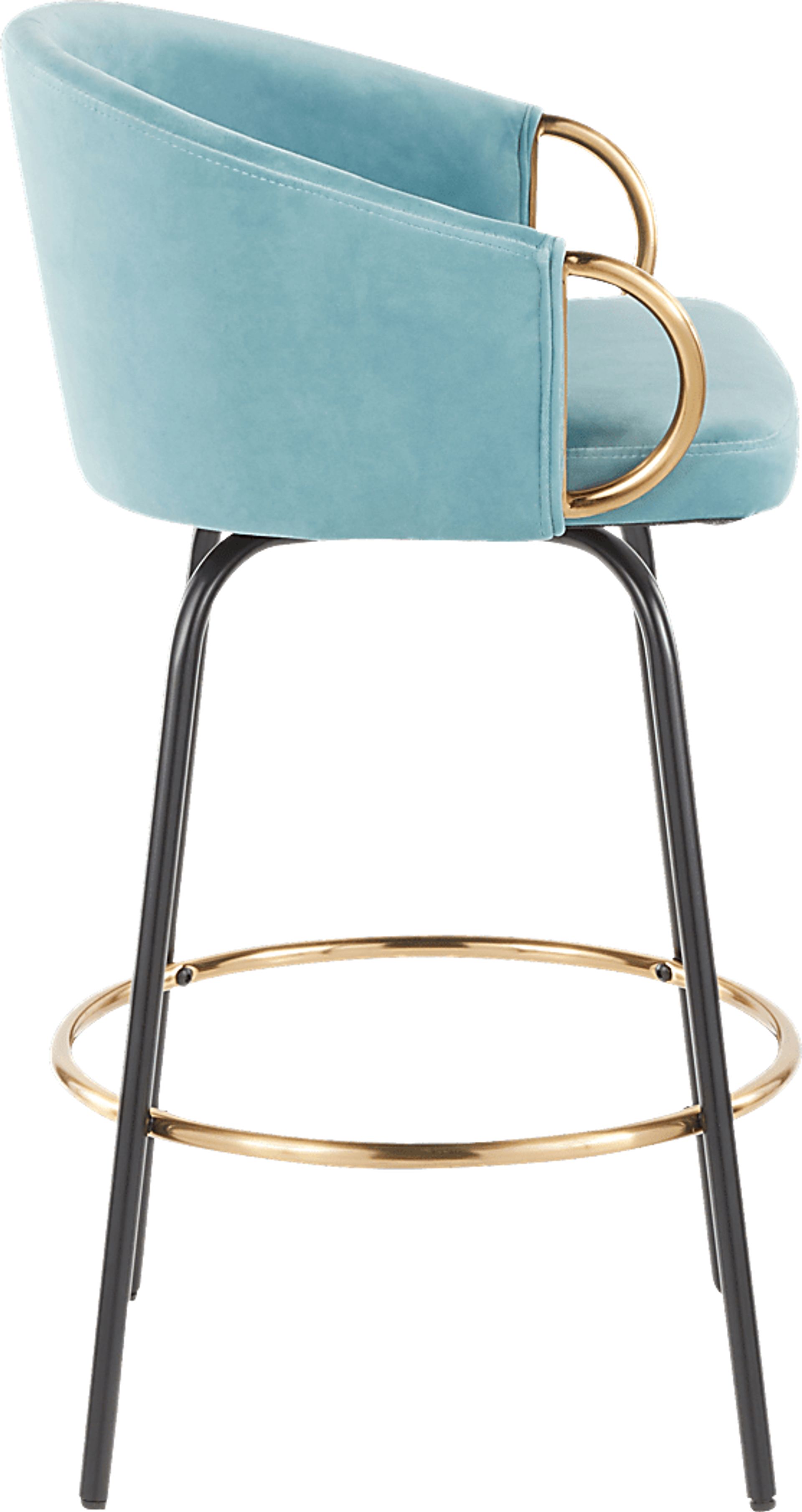 Cherlyn Blue Velvet Counter Height Stool, Set of 2 - Image 3
