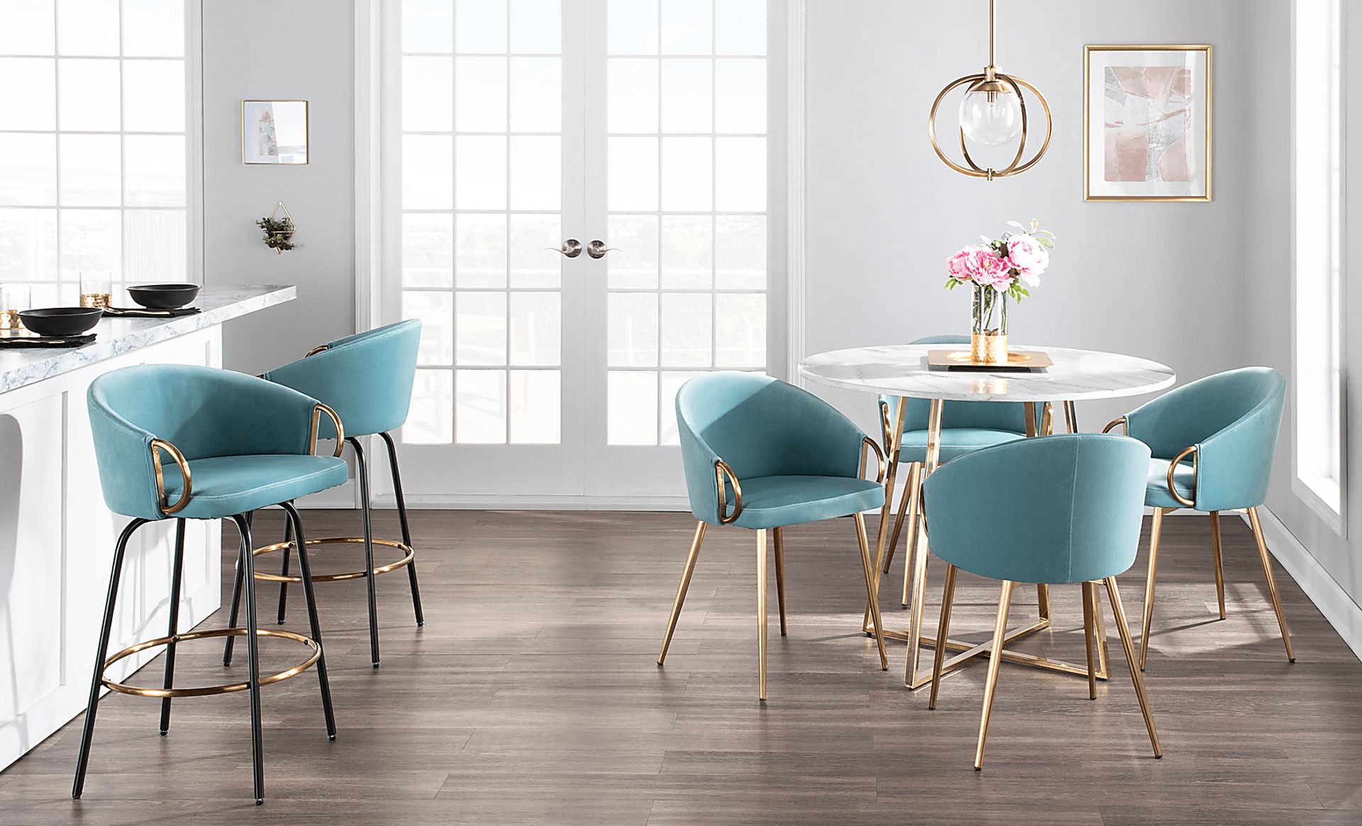 Cherlyn Blue Velvet Counter Height Stool, Set of 2 - Image 9