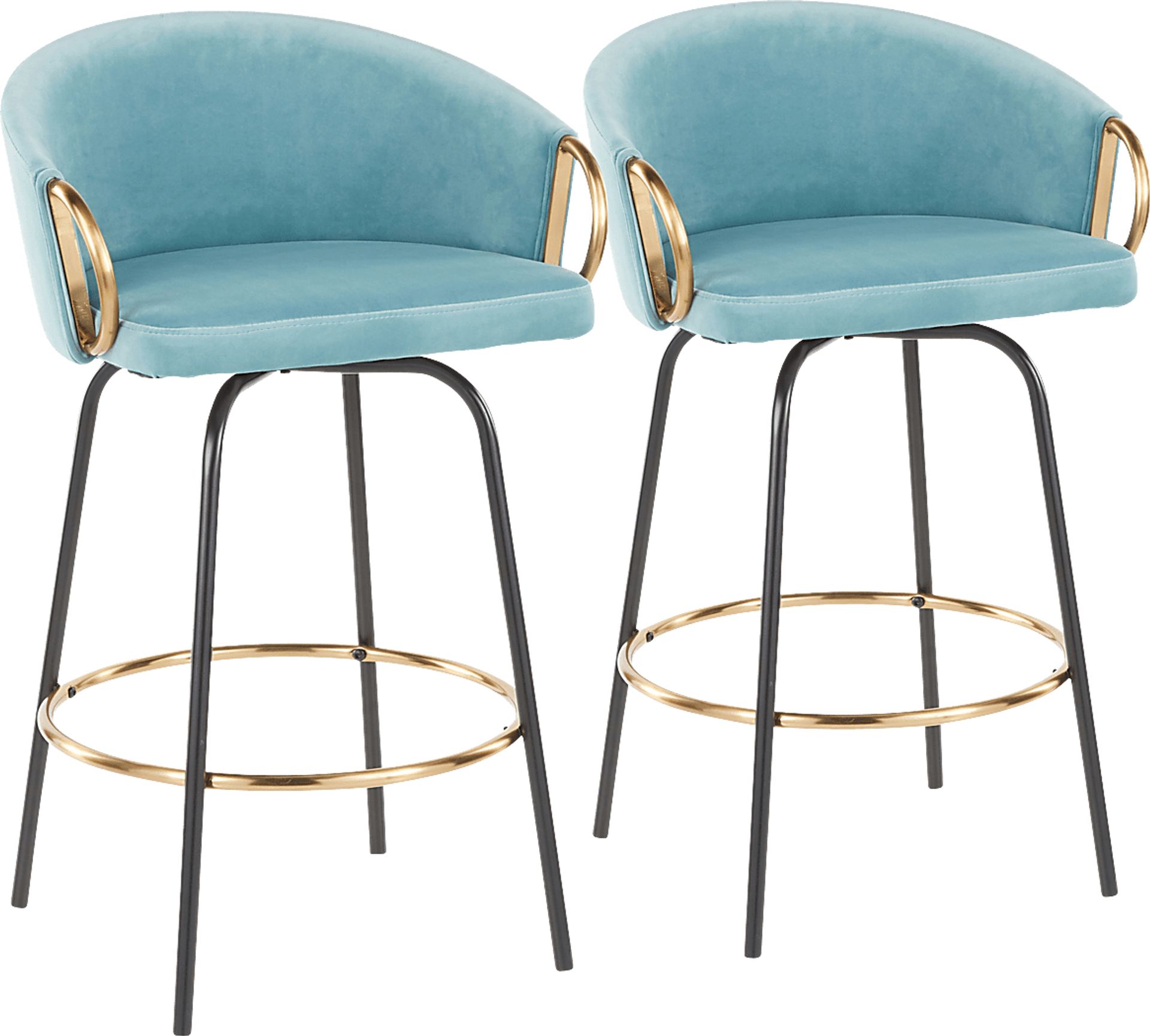 Cherlyn Blue Velvet Counter Height Stool, Set of 2 - Image 1
