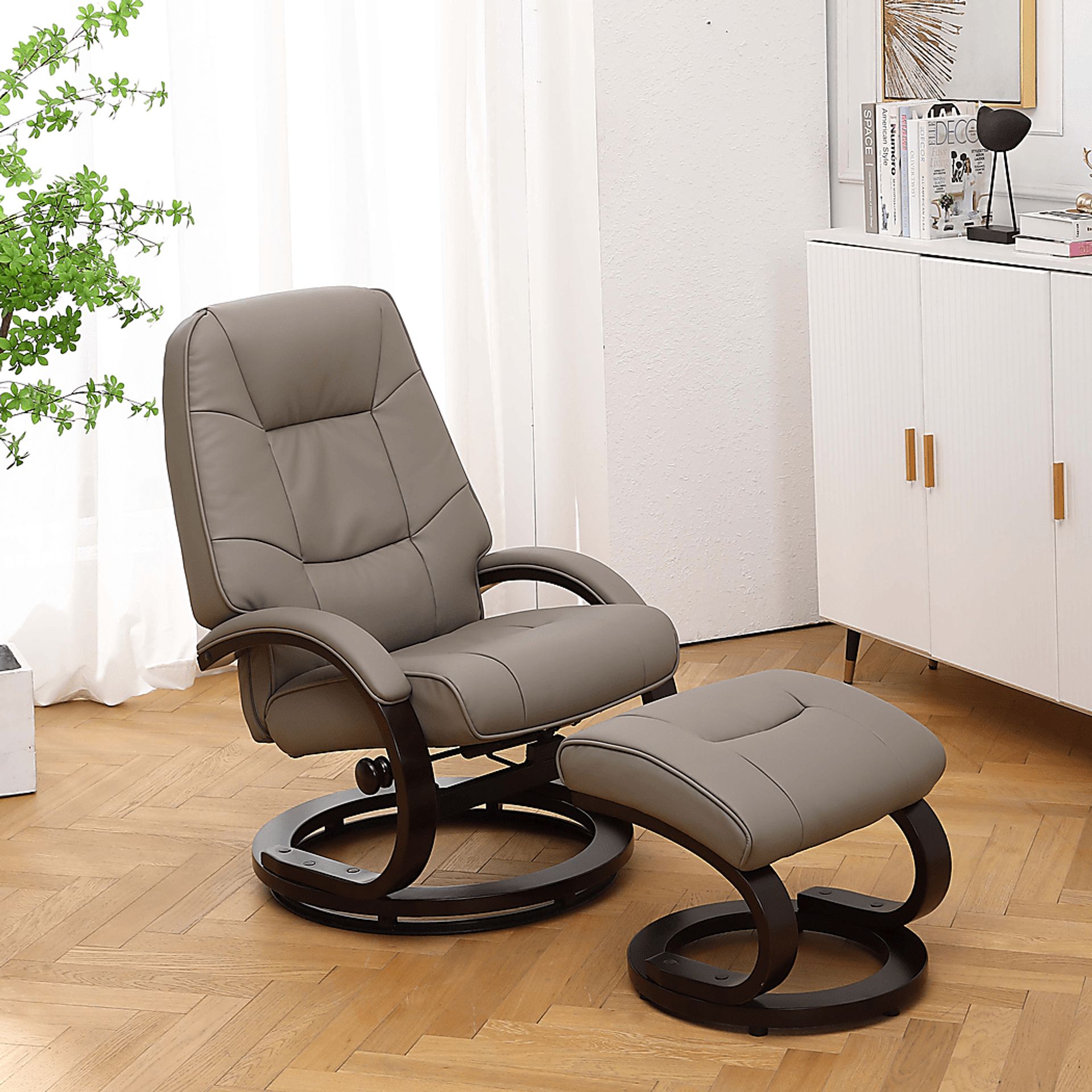 Cherwek Gray Manual Recliner and Ottoman - Image 2