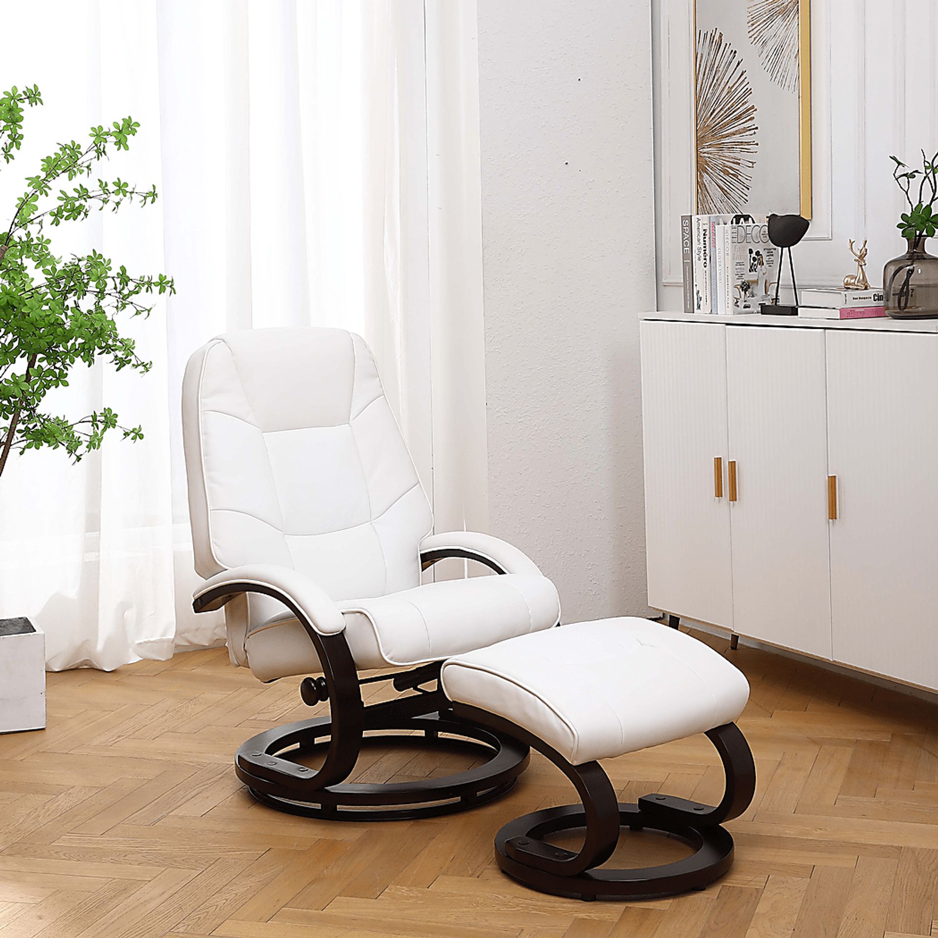 Cherwek White Manual Recliner and Ottoman - Image 2