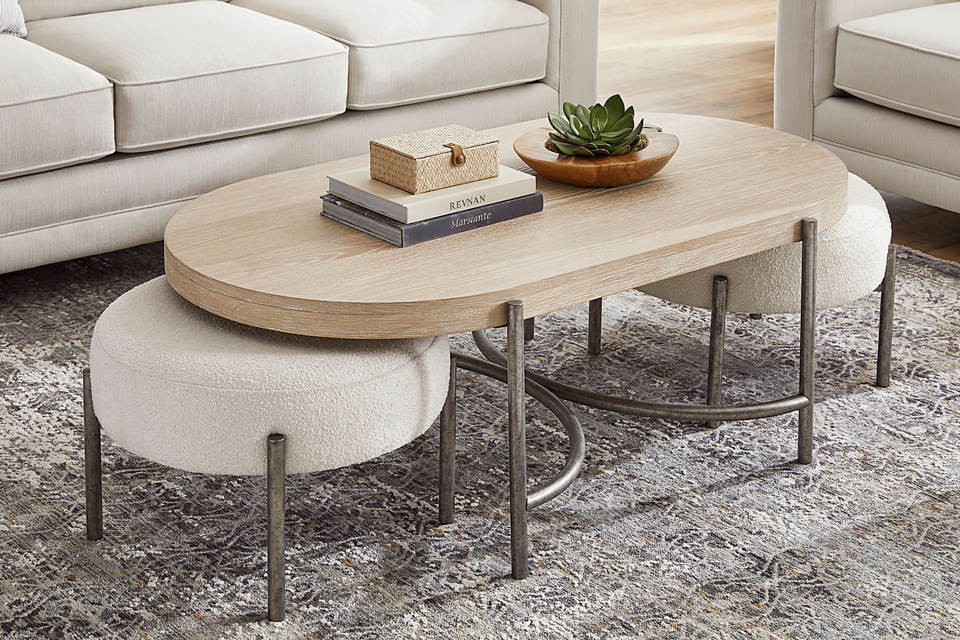 Cheshire Gray Cocktail Table with Two Ottomans - Image 3