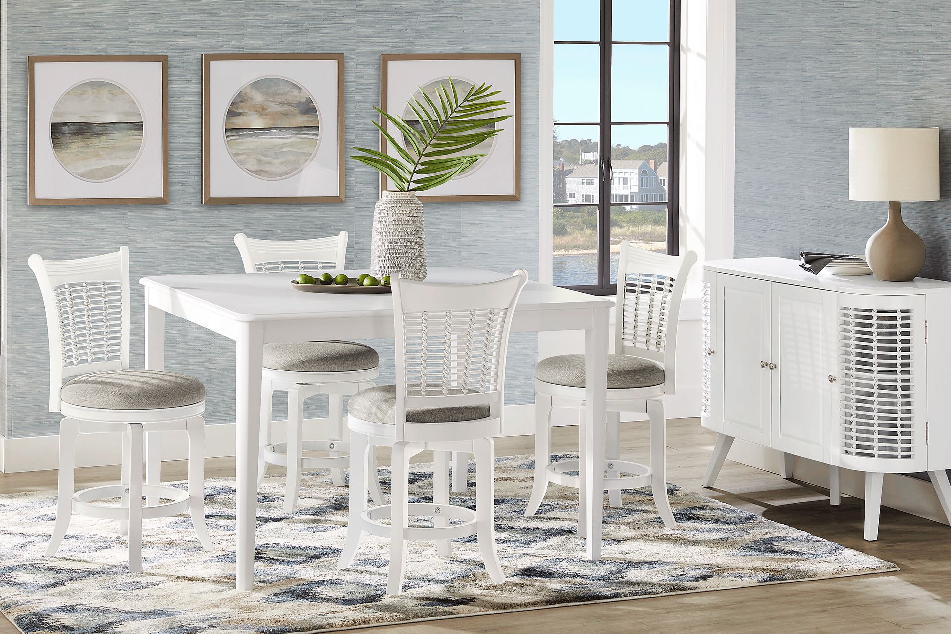 Chesterman White 5 Pc Counter Height Dining Room with Swivel Stools - Image 1