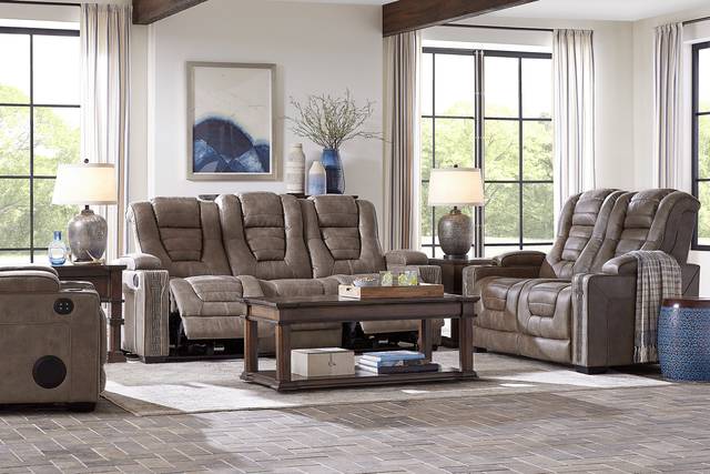 Chief Taupe 5 Pc Living Room with Dual Power Reclining Sofa - Thumbnail - Image 1