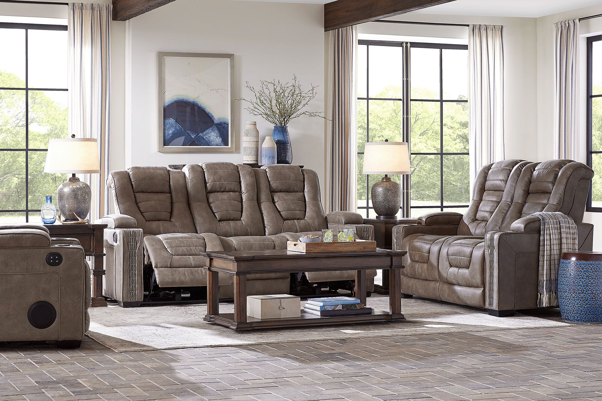 Chief Taupe 5 Pc Living Room with Dual Power Reclining Sofa - Image 1