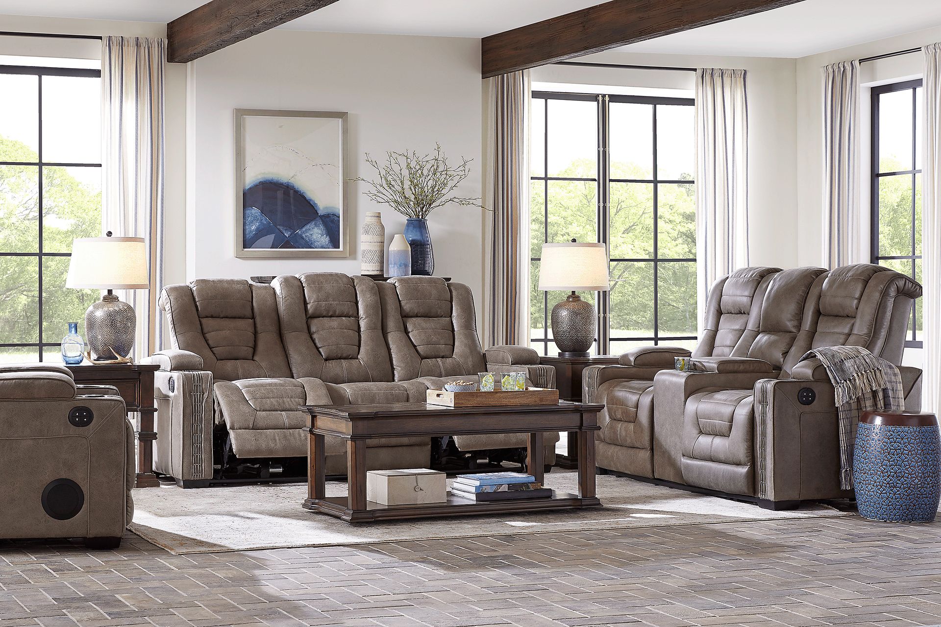 Chief Taupe 8 Pc Dual Power Reclining Living Room - Image 1