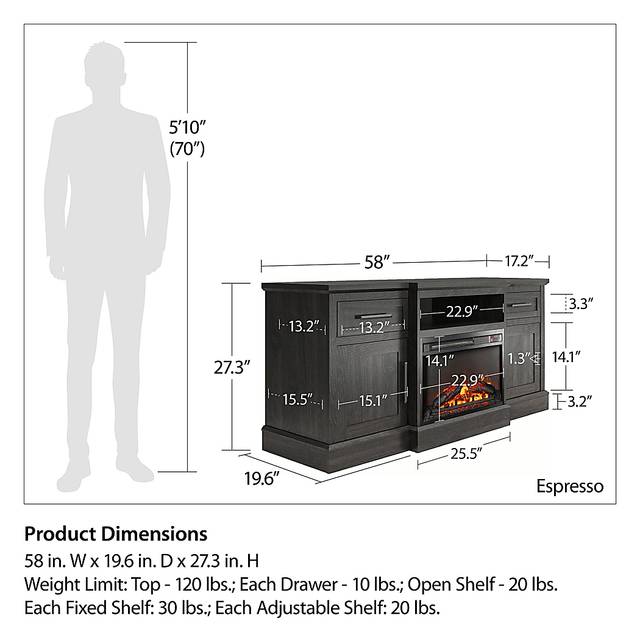 Childeric Espresso 58 in. Console with Electric Fireplace - Thumbnail - Image 11