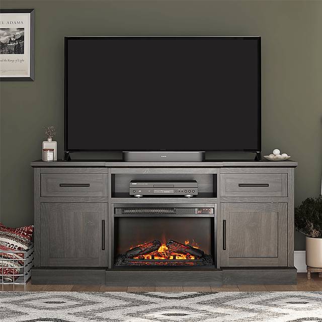 Childeric Espresso 58 in. Console with Electric Fireplace - Thumbnail - Image 2