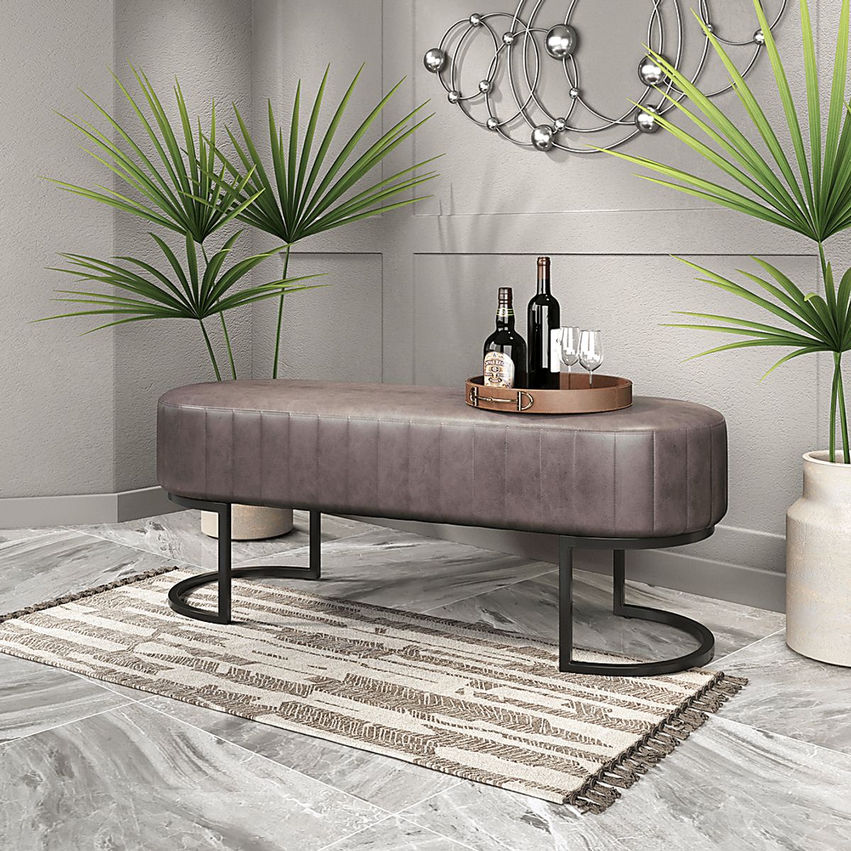 Chilligan Brown Polyurethane Fabric Bench | Rooms to Go