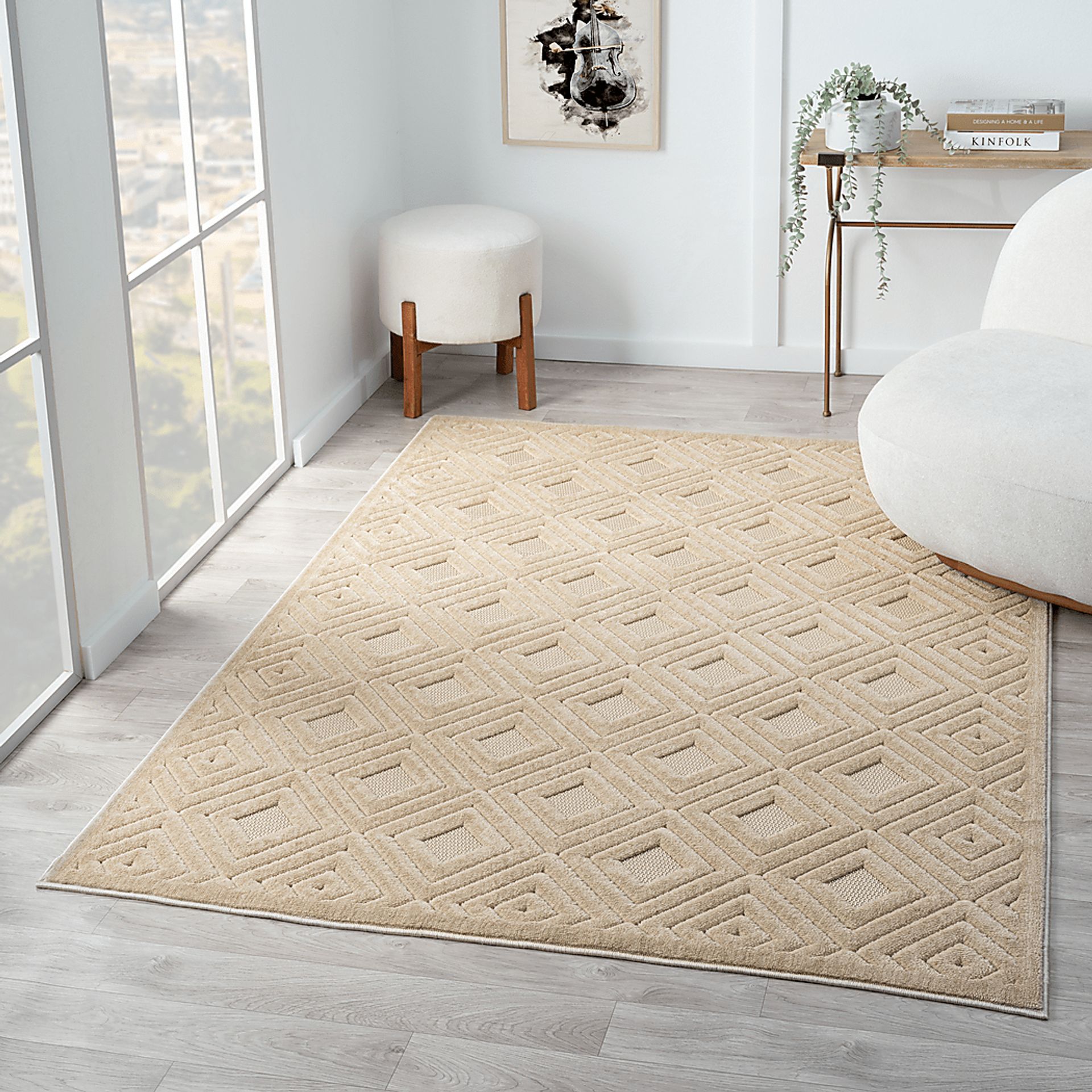 Chivons Beige 5' x 7' Indoor,Outdoor Rug - Image 2
