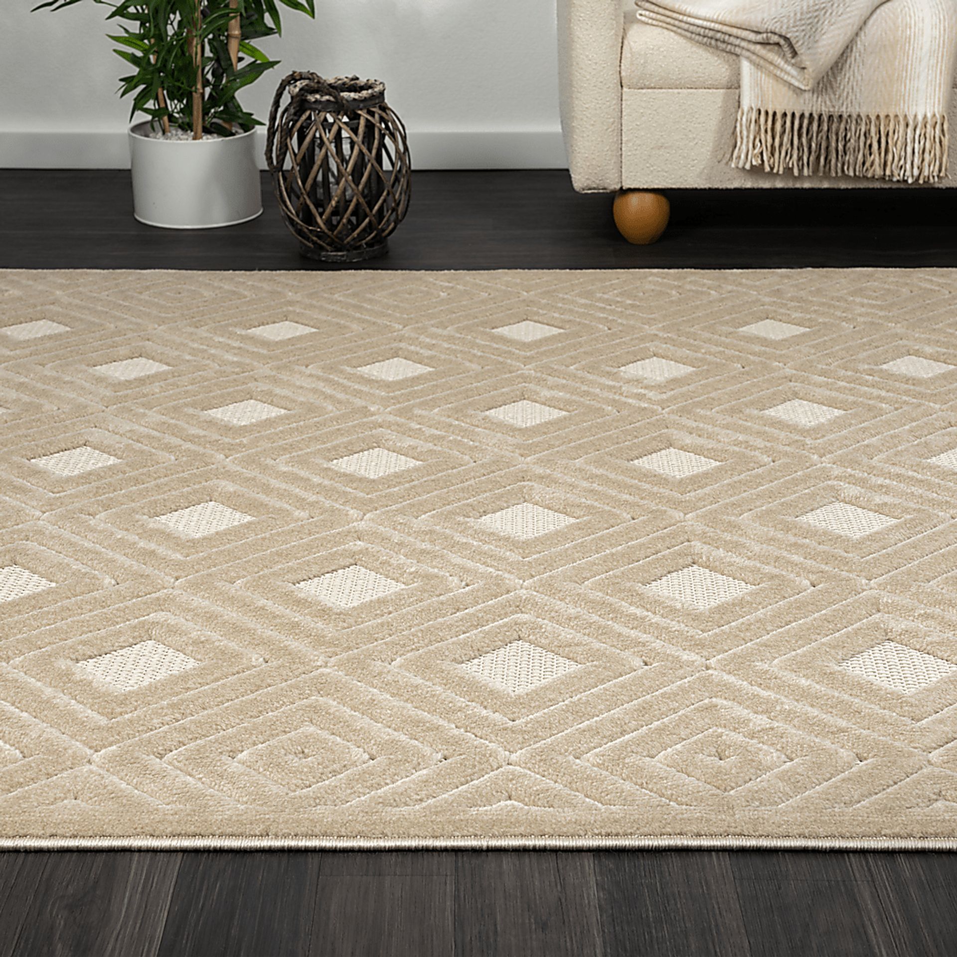 Chivons Beige 5' x 7' Indoor,Outdoor Rug - Image 3