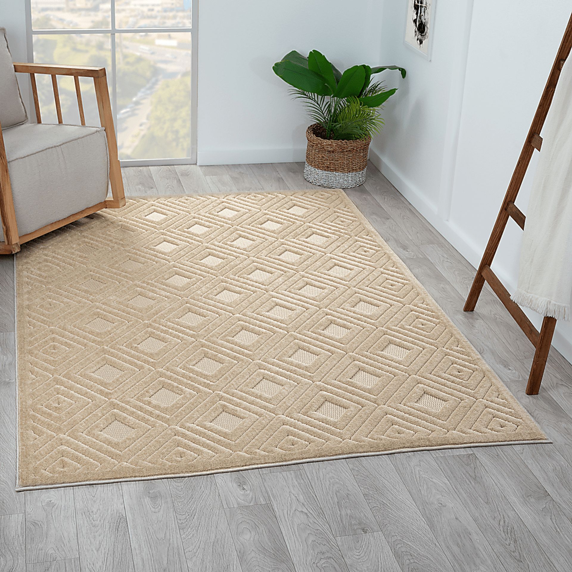 Chivons Beige 5' x 7' Indoor,Outdoor Rug - Image 4