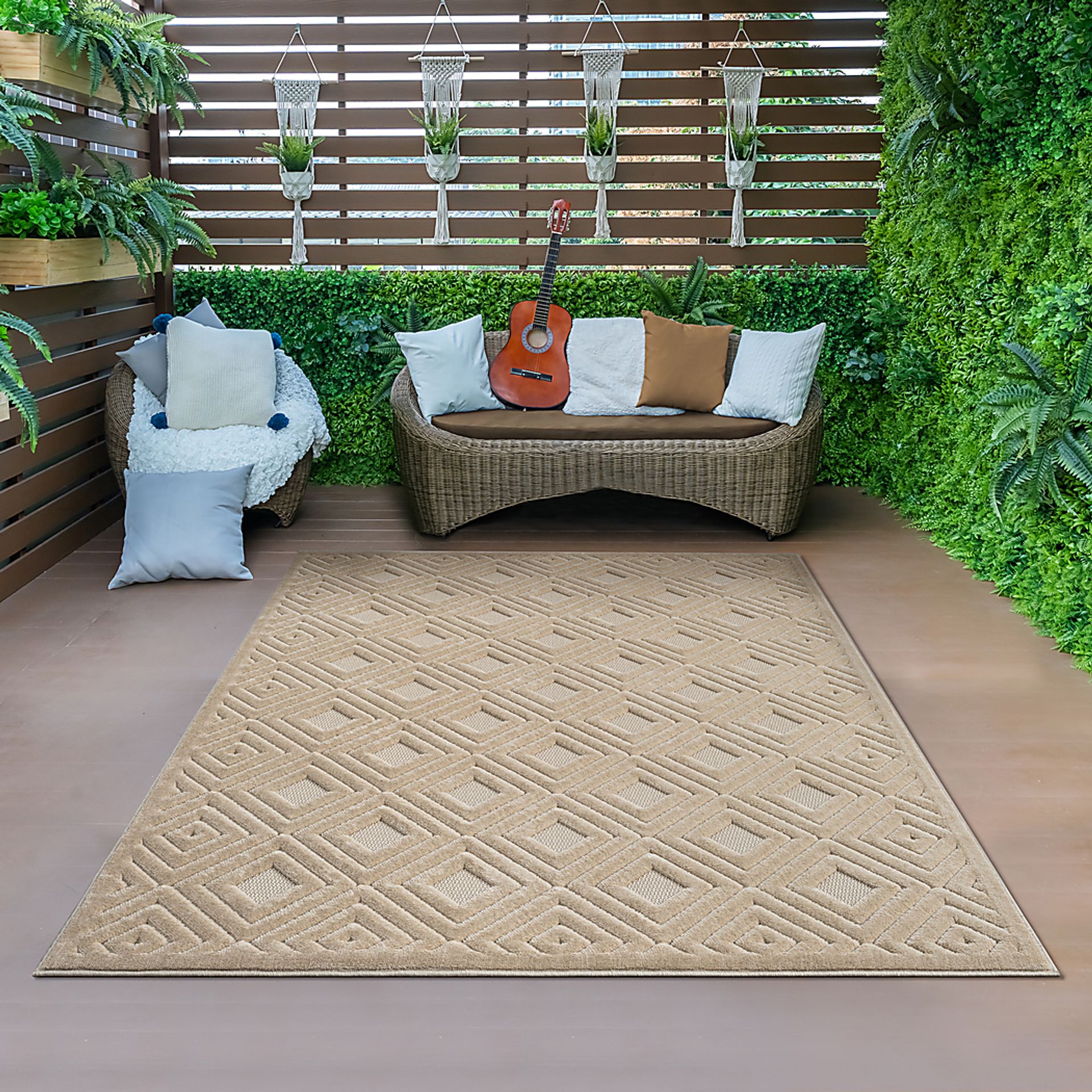 Chivons Beige 5' x 7' Indoor,Outdoor Rug - Image 5
