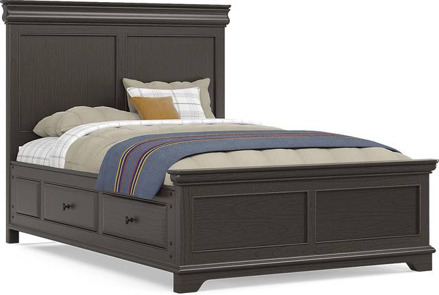 Kids Chocolate Full Panel Bed with Storage Side Rails - Thumbnail - Image 1