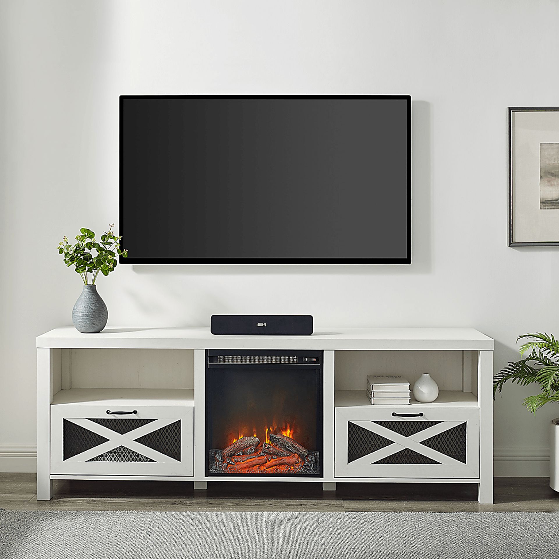 Chromite White 70 in. Console With Electric Fireplace - Image 5